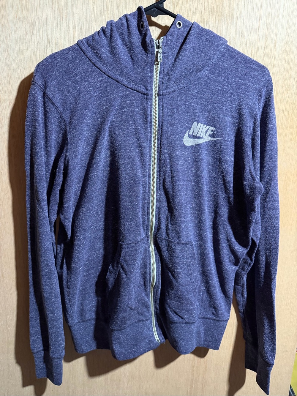 Nike Womens L Purple Heather Full Zip Hoodie Swoosh Lightweight Sweatshirt